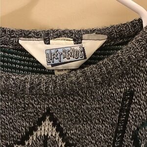 Geometric Patterned Gray and Black Crewneck Sweater